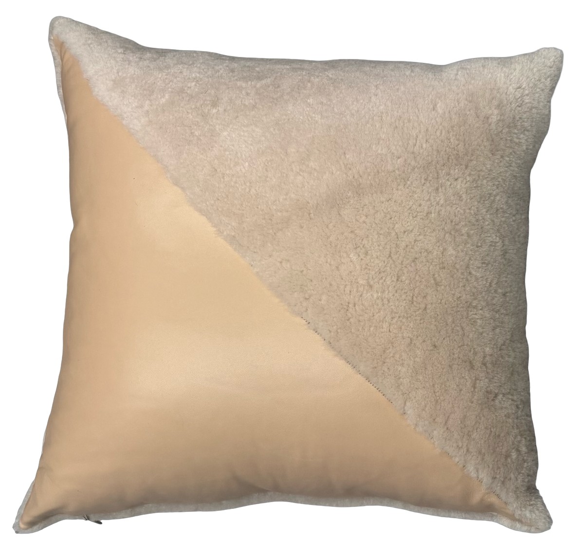 Nude Leather & Shearling Pillow - 16" X 16"