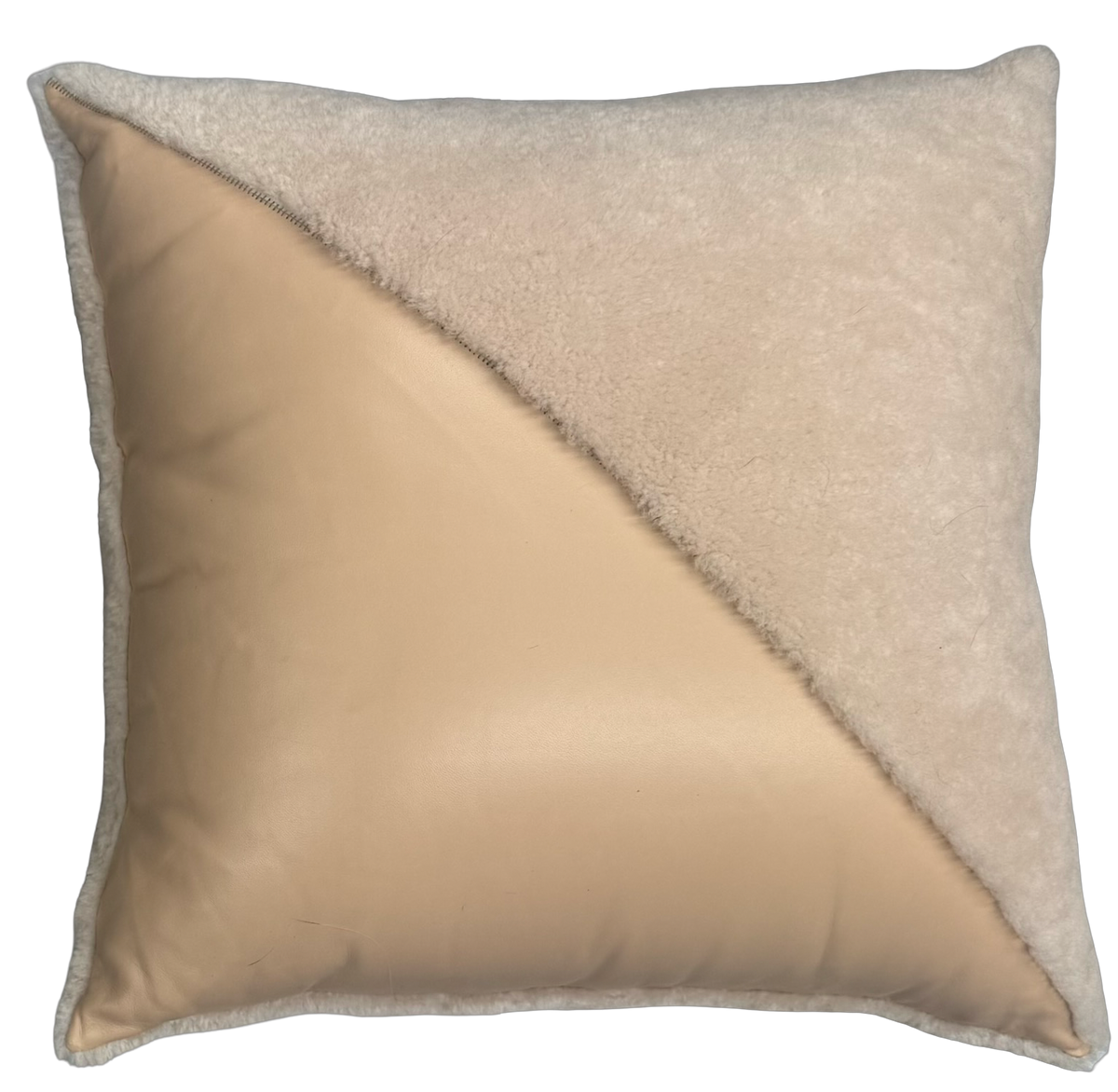Nude Leather & Shearling Pillow - 16" X 16"
